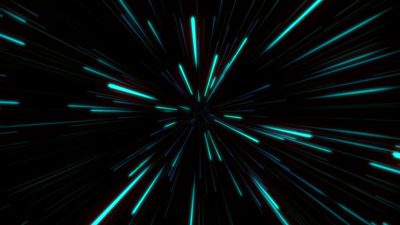 túnel de rayas de luz brillantes en el color cian. agujero de gusano abstracto, hiperloop, fondo de fuegos artificiales