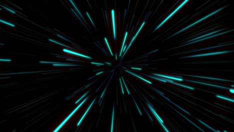 loopable glowing light streak tunnel in cyan color. abstract wormhole, hyperloop, firework background