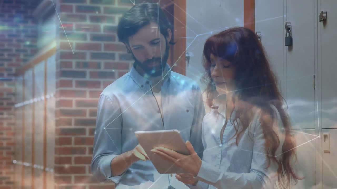 animación de la red de conexiones a través de estudiantes que usan tablets