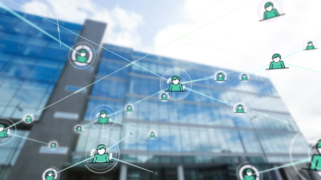 도시 풍경 위의 데이터 처리 애니메이션