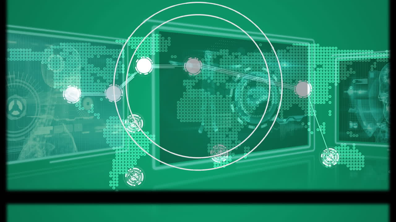 화면에서 데이터 처리를 통해 지구와 연결 네트워크의 애니메이션