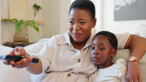 relax, child and mother watching tv on the sofa