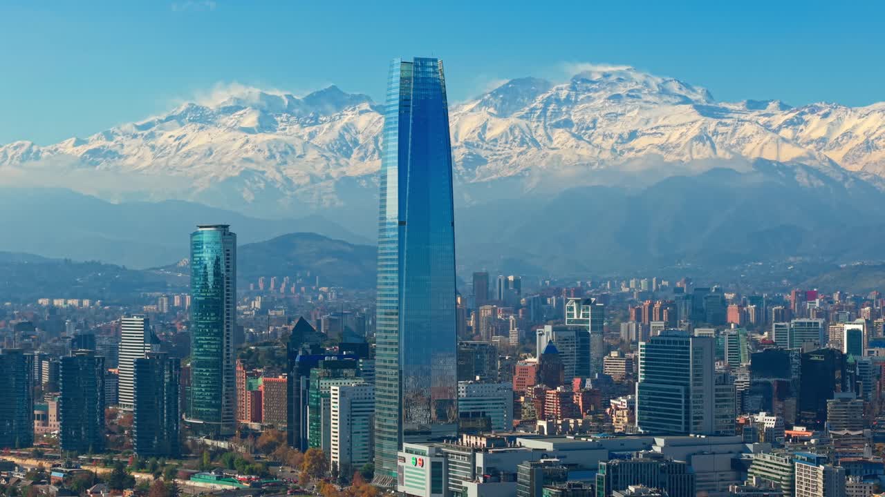 Costanera Tower dominating the Santiago skyline with the snowy Andes behind
