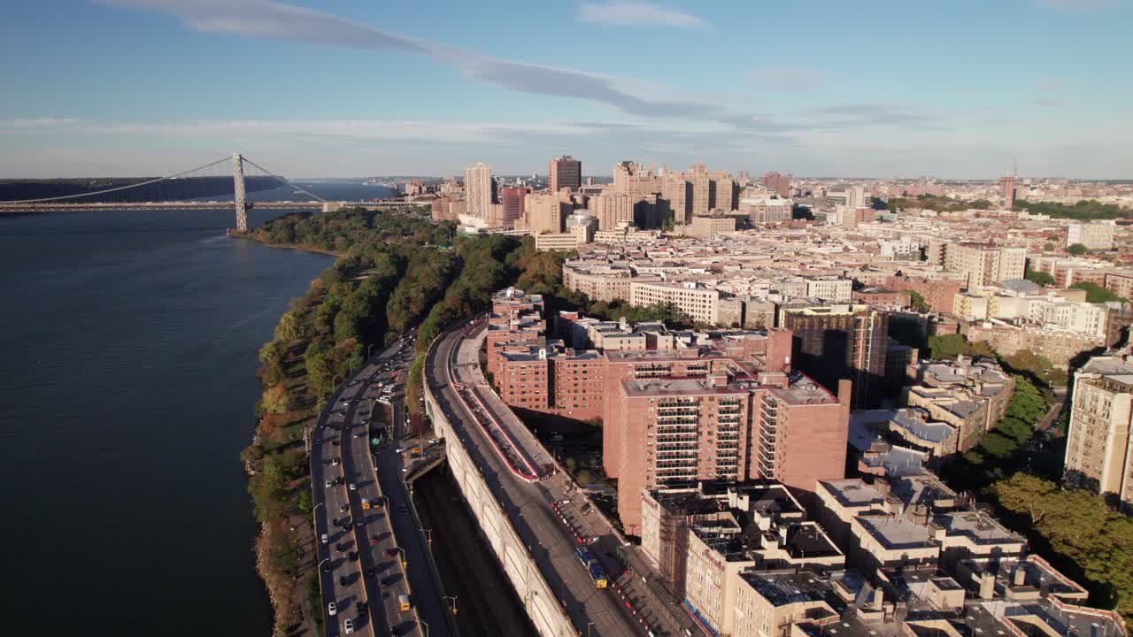 West Side Highway, Hudson River and GWB, super clean 4K drone shot