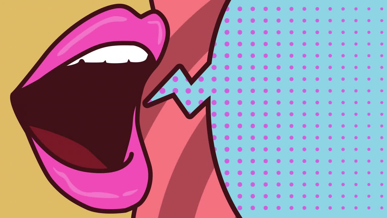 Pop art style mouth shouting over comic book dots animation
