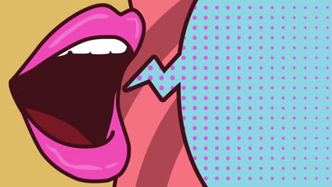 pop art style mouth shouting over comic book dots animation