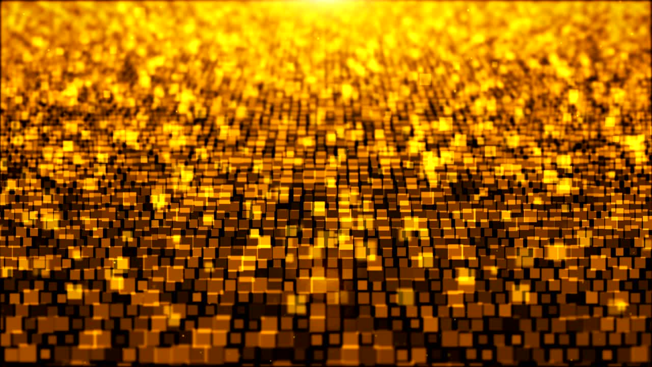 animación, movimiento fondo abstracto con partículas cuadradas amarillas y doradas que se mueven y parpadean. telón de fondo de bokeh. sin costuras. bucle.