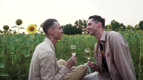 couple doing a picnic in a sunflower field