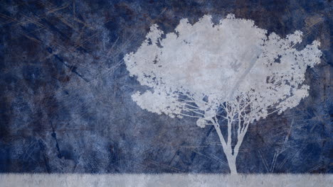 animación de un árbol contra un fondo azul con textura