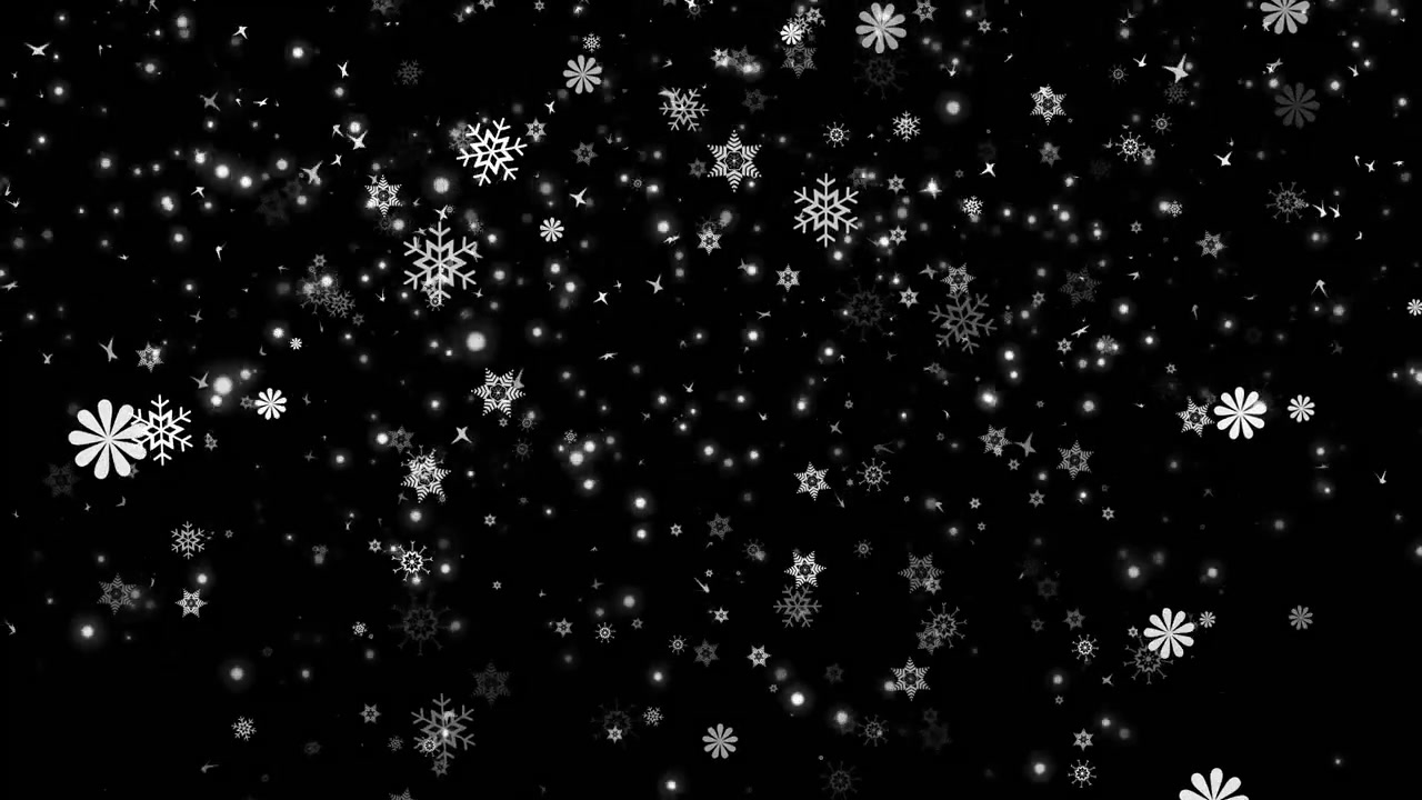 Falling White Snowflakes and Particles on Black Background
