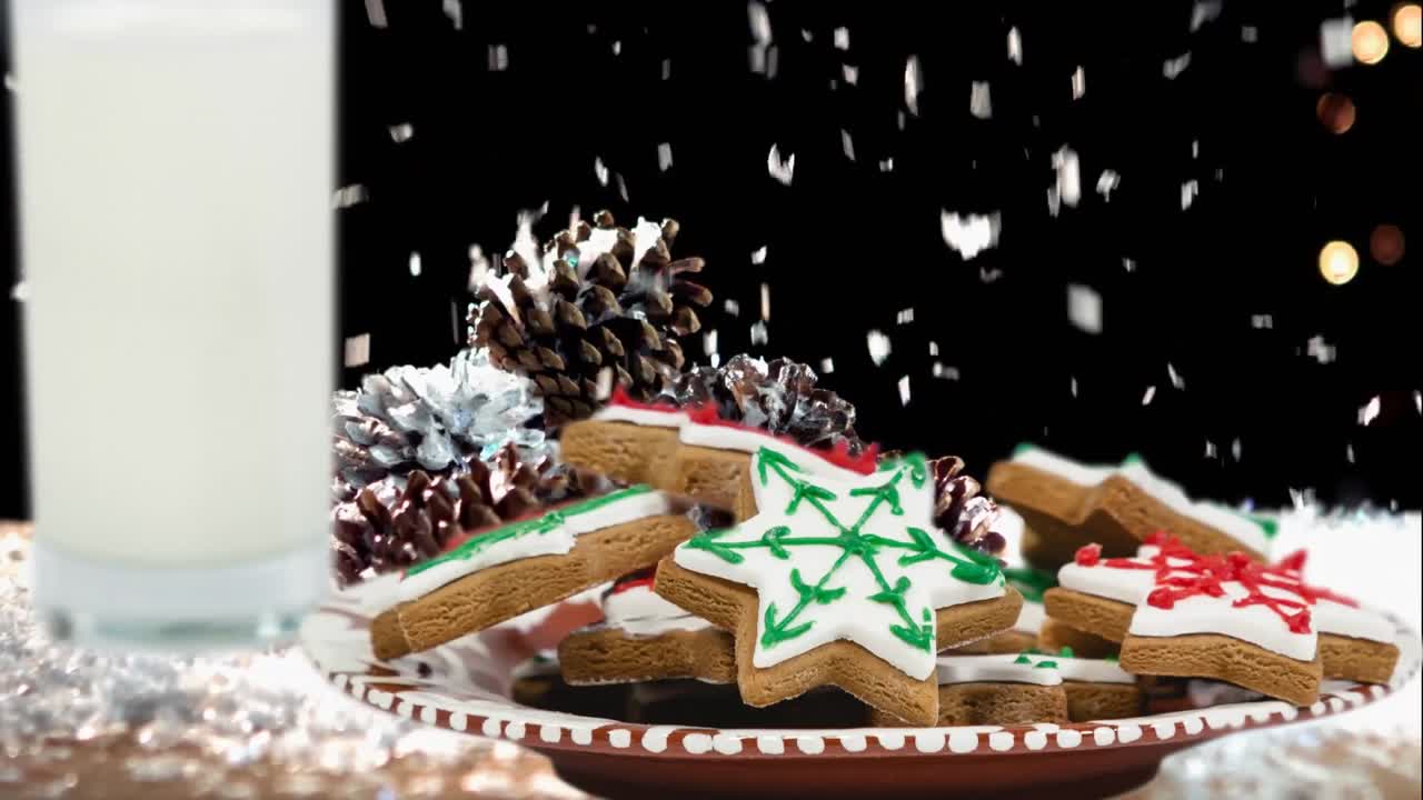 눈이 내리는 동안 쿠키와 우유의 애니메이션