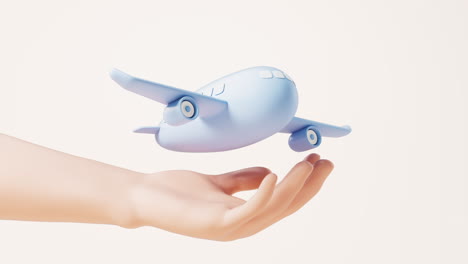 loop animation of a cartoon plane in a hand, 3d rendering.