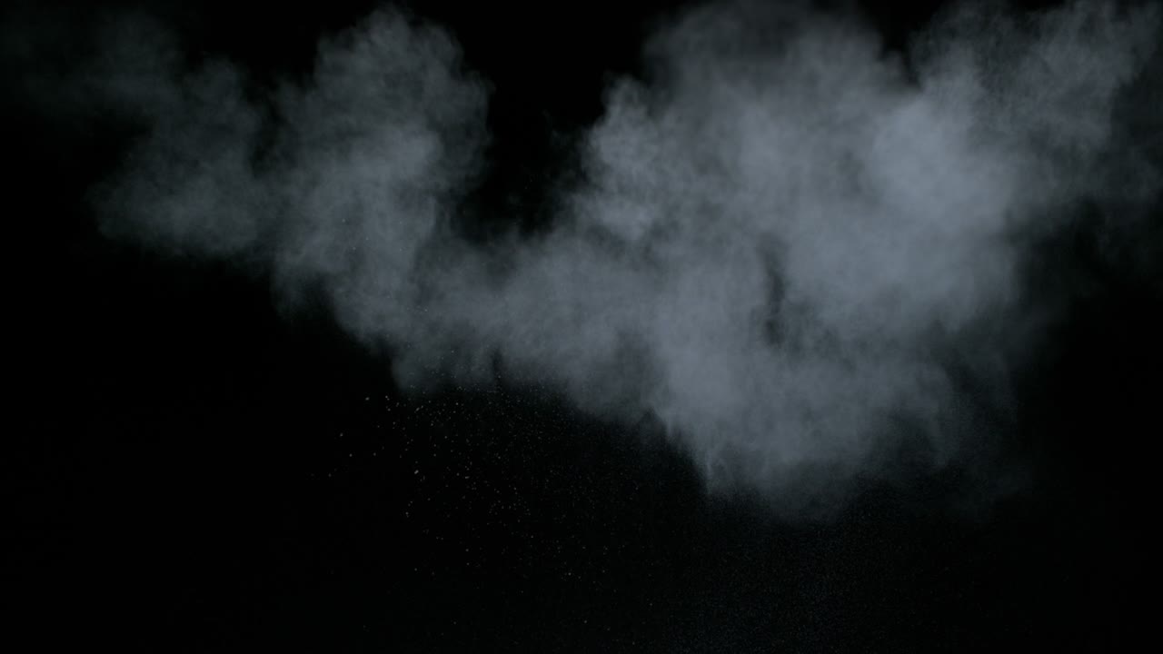 Isolated High Speed Slow Motion Smoke Chalk Cloud Wisp on Black Studio Background Plate Shot