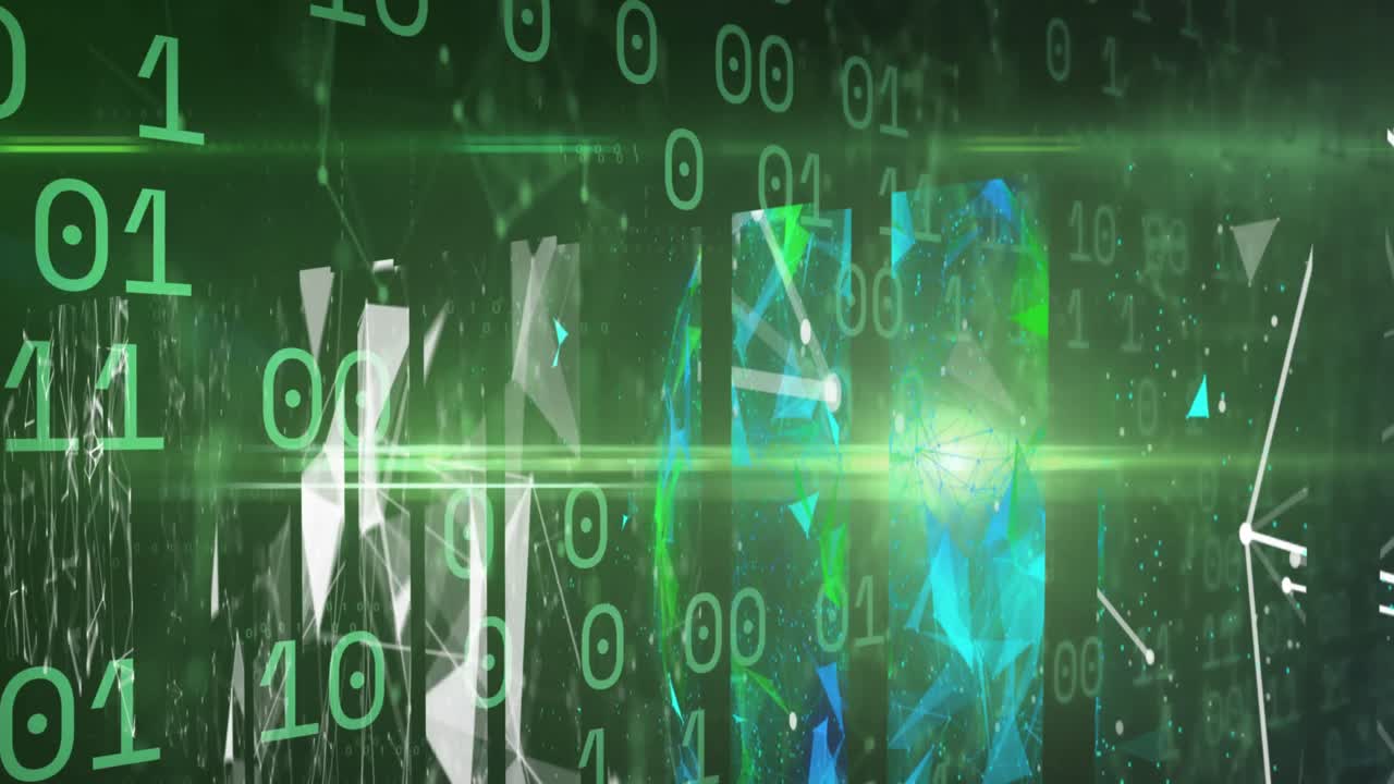Binary coding data processing over screens of plexus networks against green background