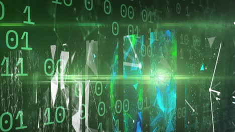 procesamiento de datos de codificación binaria sobre pantallas de redes de plexo contra un fondo verde