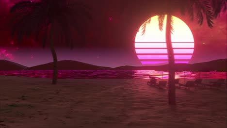 retro sunset beach scene