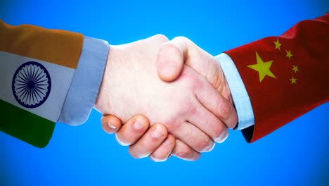 india - china  / handshake concept animation about countries and politics / with matte channel