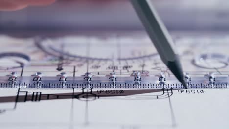 architectural or engineering drawing tools and blueprint