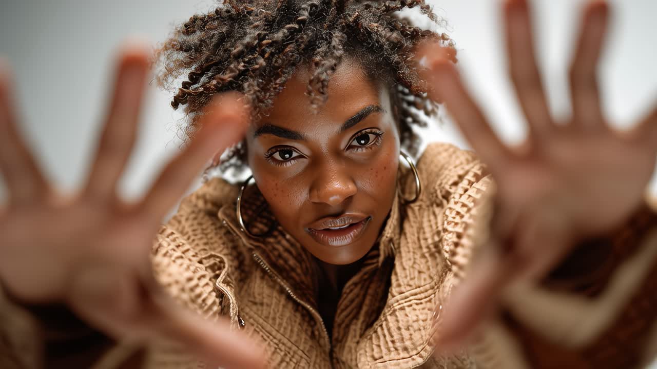 Young black woman performing modern dance poses in slow motion