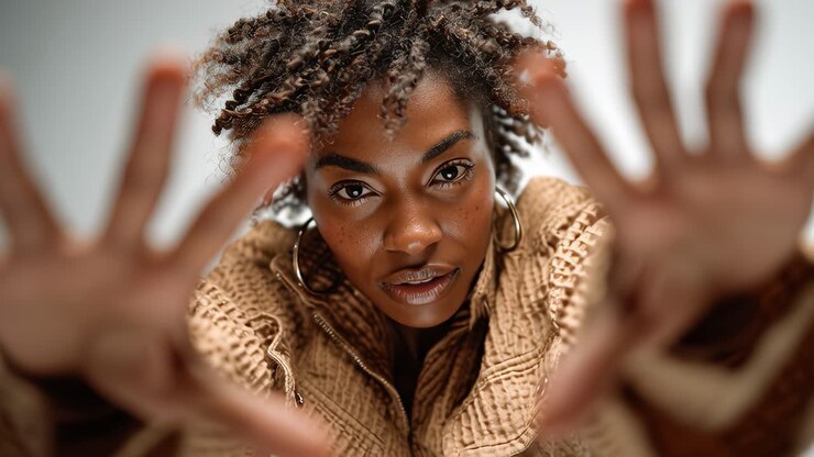 Young black woman performing modern dance poses in slow motion
