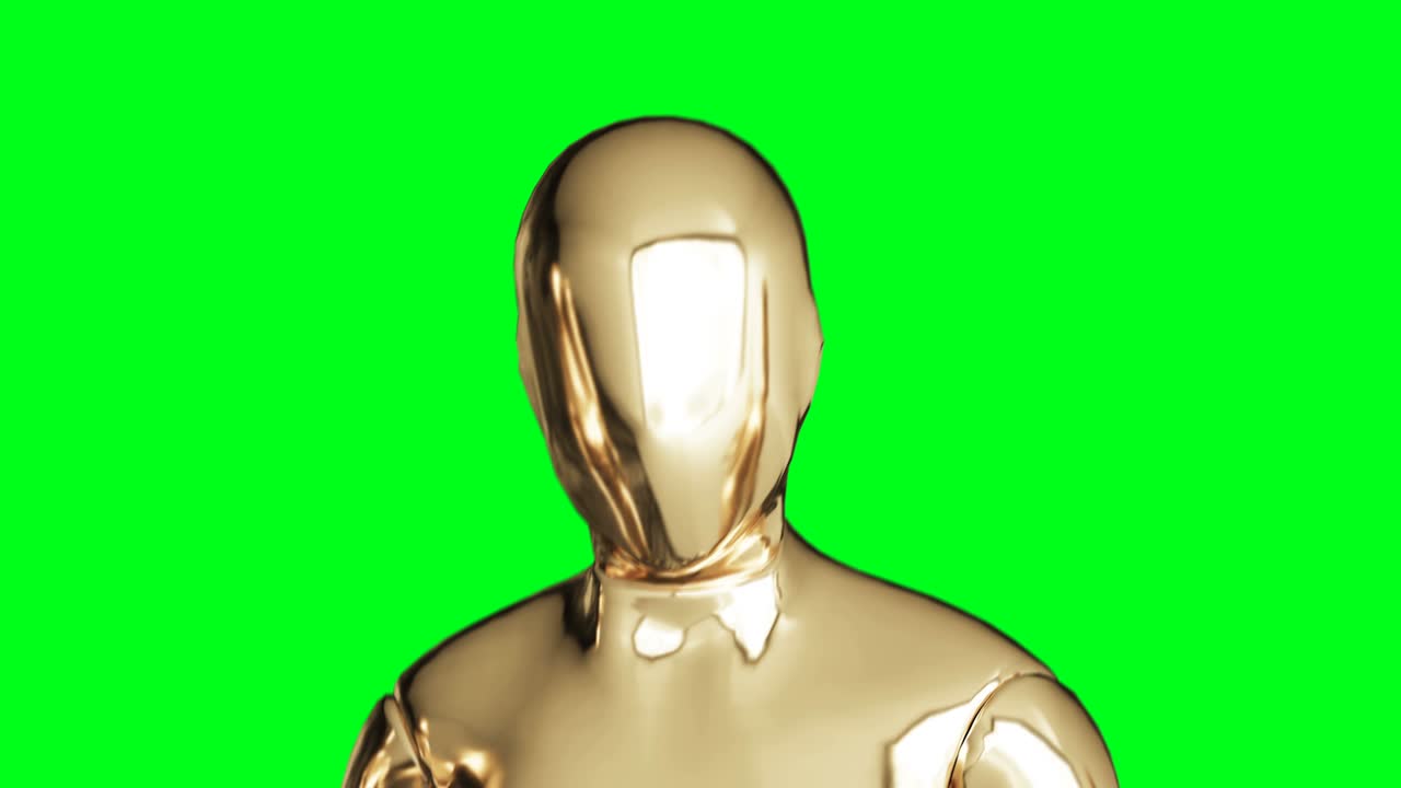 Golden man character animation. Isolate on green screen.