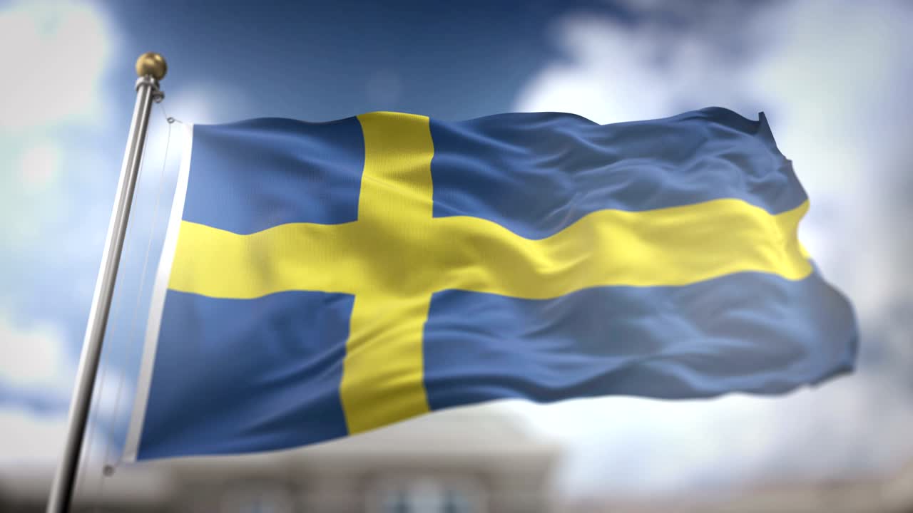 스웨덴 발을 흔들고 있는 느린 동작 3d 렌더링 파란 하늘 배경 - 원활한 루프 4k