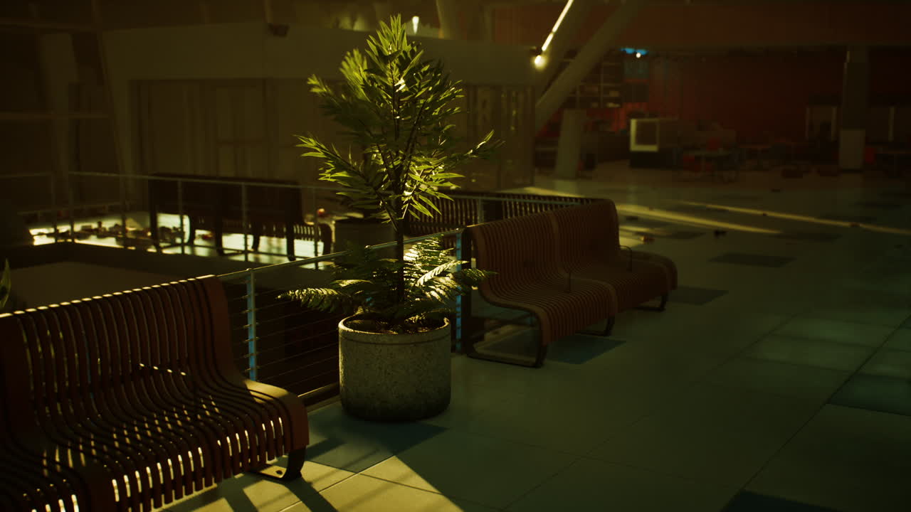 빛이 비치는  빈 쇼핑몰 인테리어