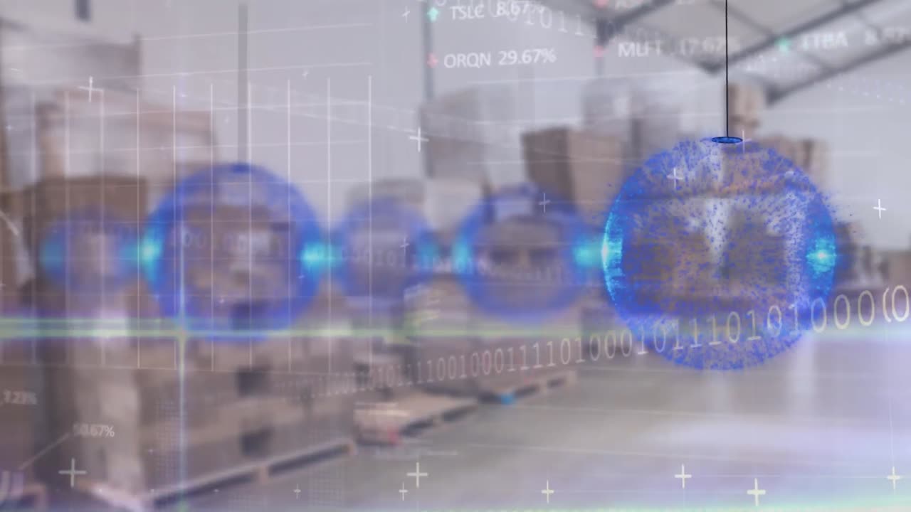 animación del procesamiento de datos en los puntos y en el almacén