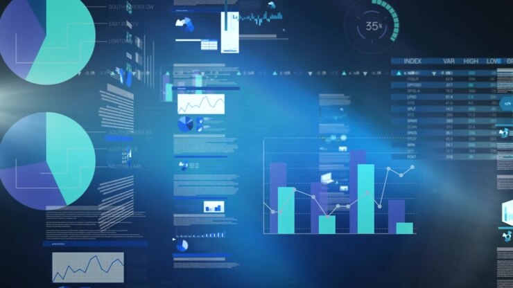 Animation of data processing over black background