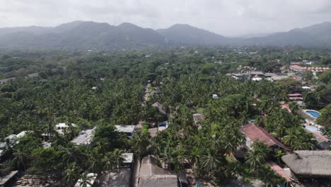 Exuberante-Ciudad-Y-Playa-De-Palomino,-Vista-Aérea.-Colombia