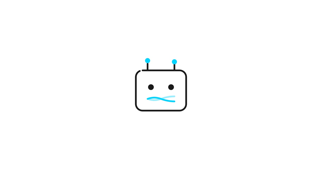 Volto di Robot Animato Minimalista che Ammicca su Sfondo Bianco