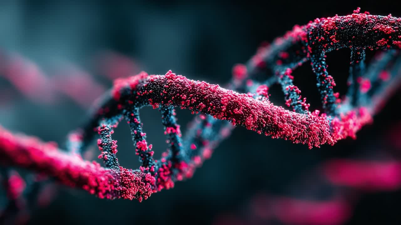 An Intricate and Stunning Close-Up View of a DNA Helix, Showcasing the Beautifully Twisted Molecular Structure and Vibrant Colors of Genetic Material