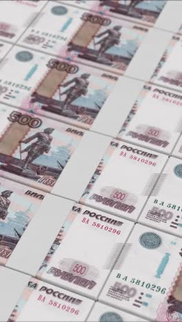 vertical video of 500 russian ruble banknotes printing by a money press