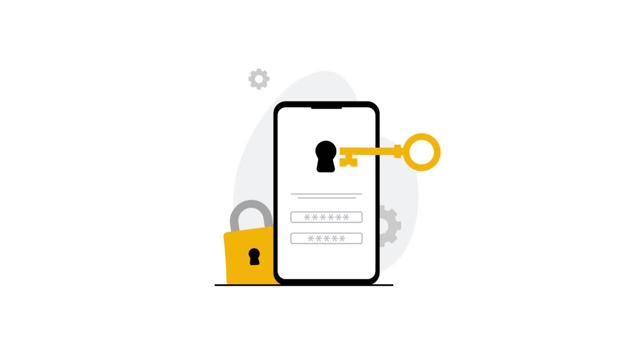 Mobile Phone Security Login with Key and Padlock Animation