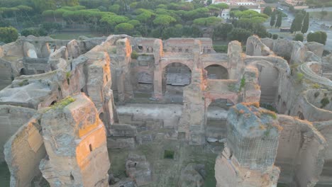 aerial view above baths of caracalla - famous tourist destination in rome