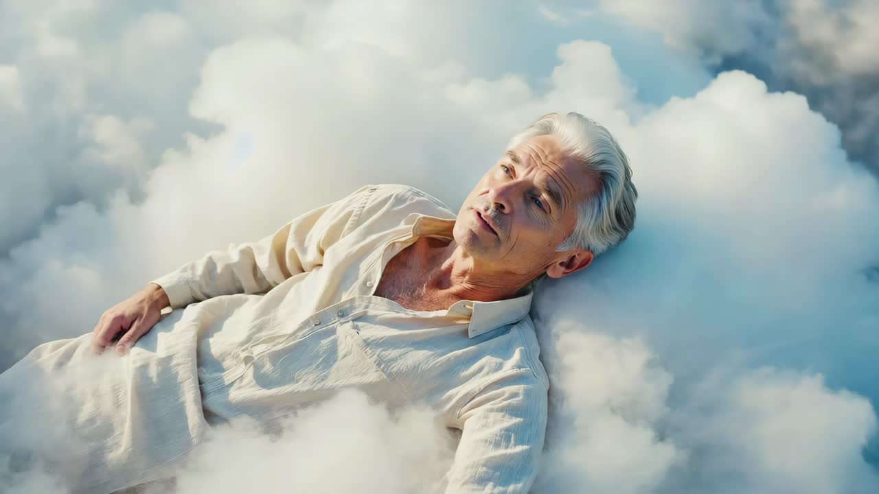 Man lying on clouds