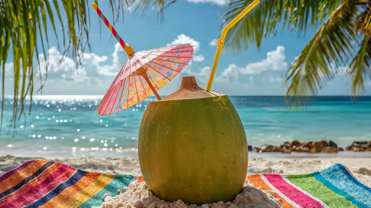 Tropical Coconut Drink on the Beach