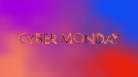 animación digital de la quema del texto de cyber monday contra un fondo de gradiente azul y rojo