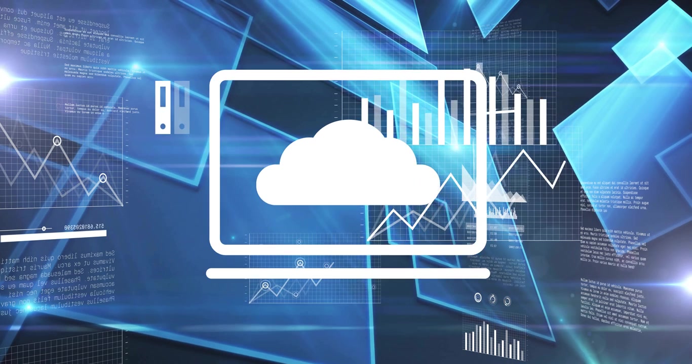 Pie chart and graphs animation over blue geometric shapes and digital data