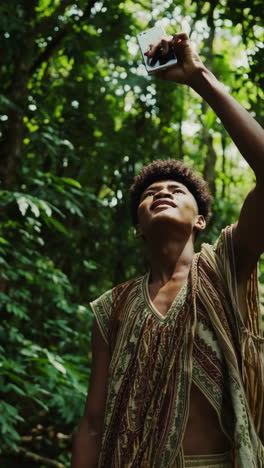 man taking a selfie in a jungle