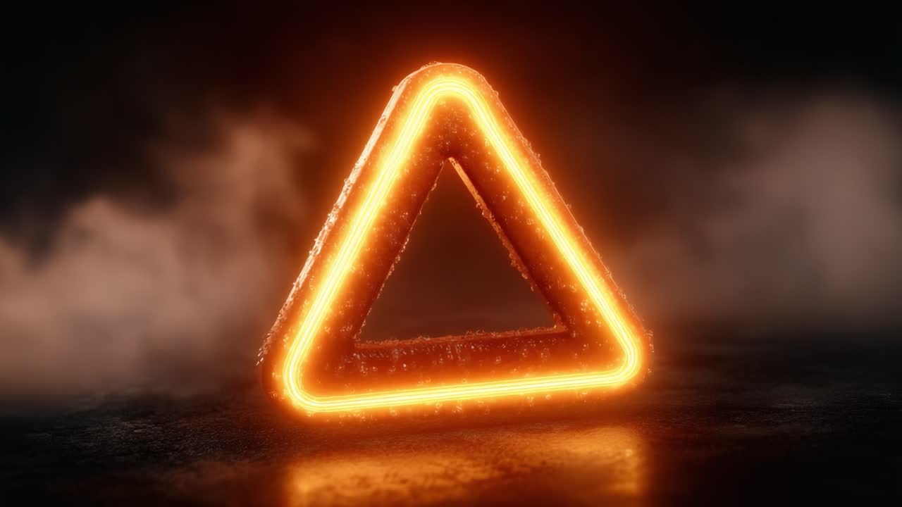 A mesmerizing glowing triangle, radiating vibrant orange light, surrounded by an ethereal mist, creating an atmosphere of mystique and allure in a darkened space