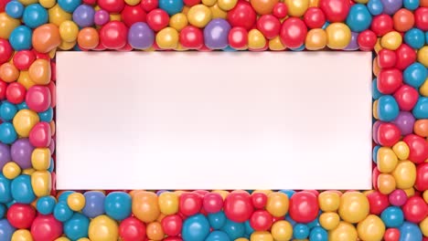 los globos brillantes que llenan la pantalla. los globos se mueven desde el lado izquierdo y derecho hacia el centro. los balones forman una forma rectangular en el centro.