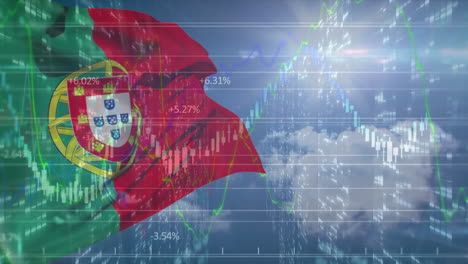 animation of data processing over flag of portugal