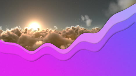 Animation-of-purple-wave-over-clouds-and-sky