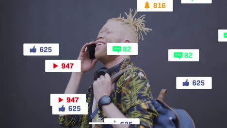 Animación-Del-Procesamiento-De-Datos-De-Redes-Sociales-Sobre-Un-Hombre-Albino-En-Un-Teléfono-Inteligente