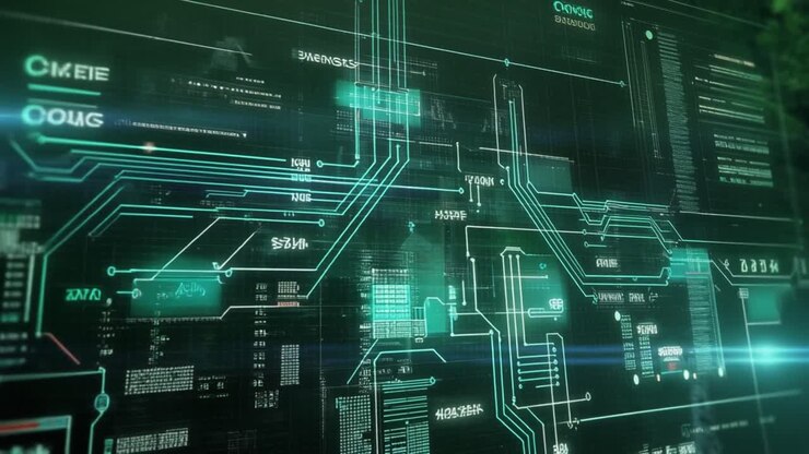 High-Tech Digital Interface with Glowing Green Lines and Data