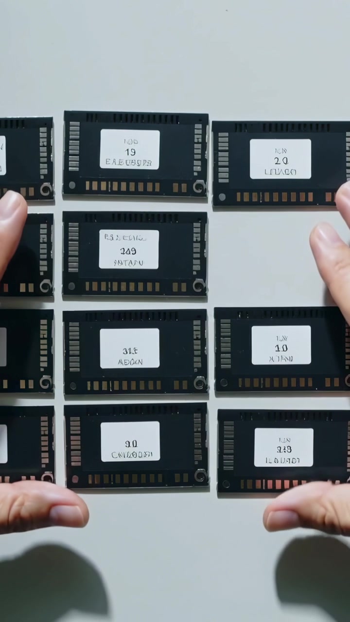 Vertical video: Stabilizing grid, hands lifting modules on desk, checking labels and aligning