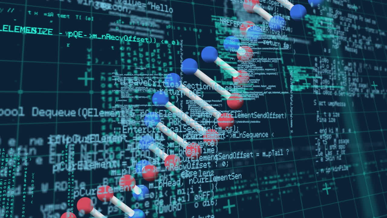 Animation of digital data processing over dna strand spinning