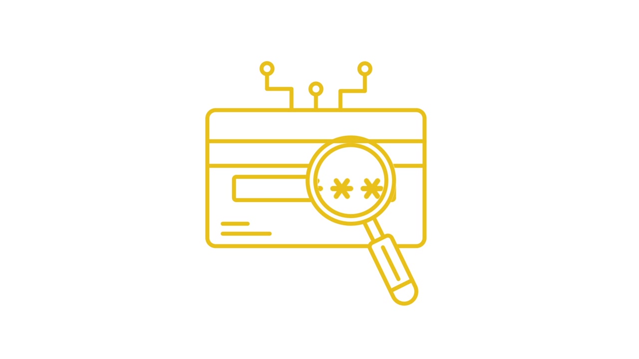 Animated Icon of Credit Card Password Security with Magnifying Glass