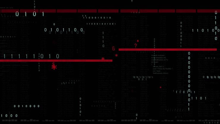 Animation of data processing on black background